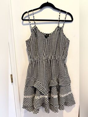 Maison Tara Black White Gingham Milkmaid Coquette Dress Midi Cottagecore Sz 14